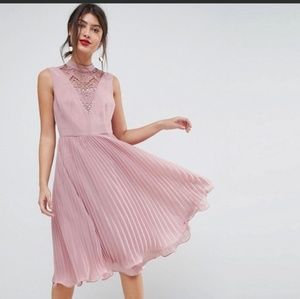 ASOS Sleeveless Lace Insert Pleated Midi Dress